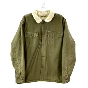 Levi's Field Jacket Mens XL Olive Green Sherpa Lined Button Front Warm Outdoor